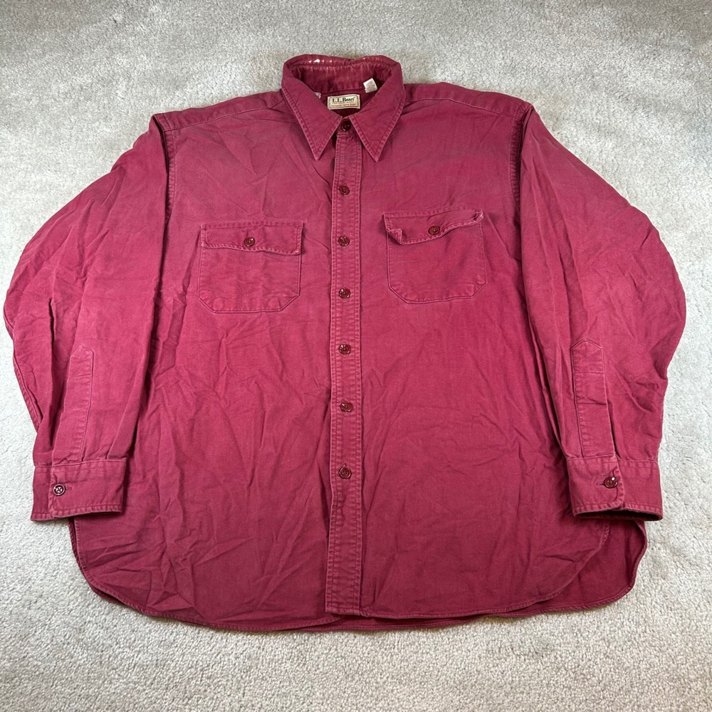 Vintage LL Bean Chamois Cloth Shirt Mens XL Burgundy Red Heavy Flannel USA Made